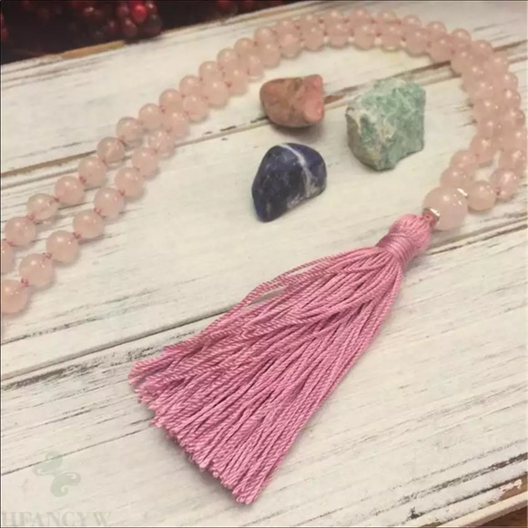 Hand knotted rose Quartz Mala necklace - Picture 3 of 4